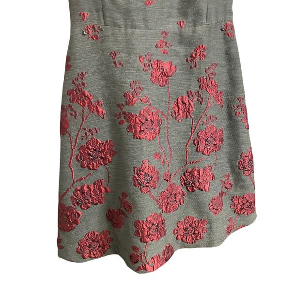 Rickie Freeman Teri Jon Fit & Flare Gray Maroon Floral Embroidered Dress Size 12 - Picture 2 of 7